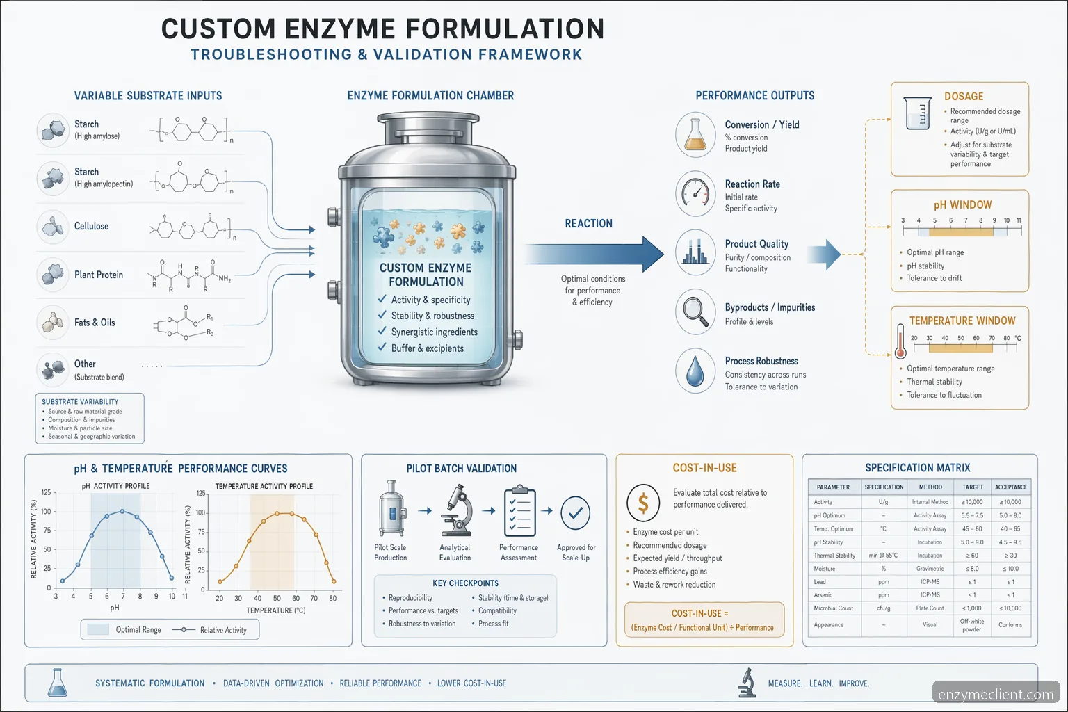 industrial custom enzyme formulation custom formulation workflow, mapping substrate inputs to optimized enzyme performance